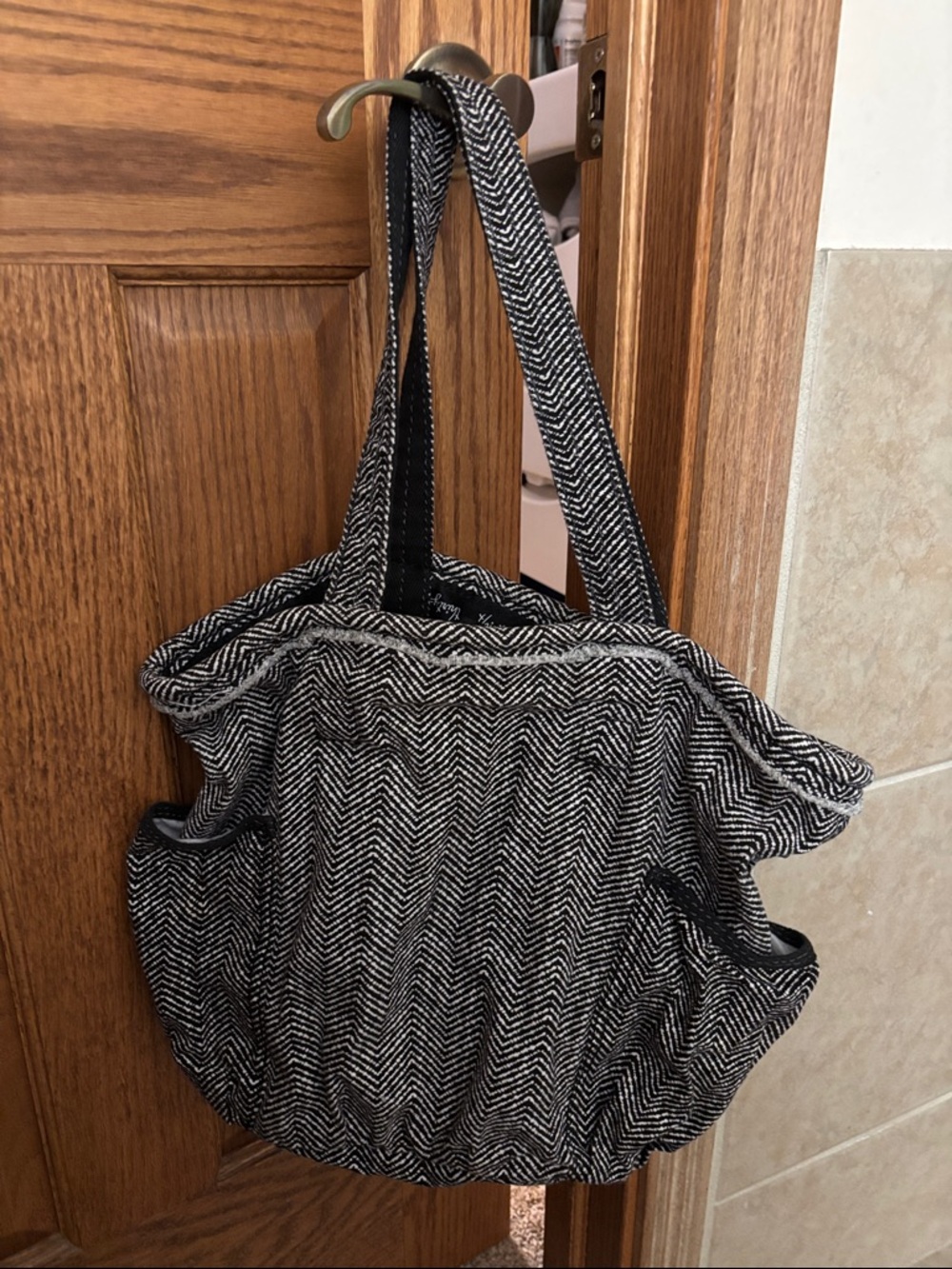 thirty-one Black and White Herringbone Tote
